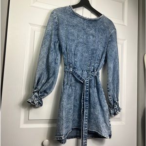 Nasty Gal Long Sleeve Denim Mini Dress Balloon Sleeves Size Small